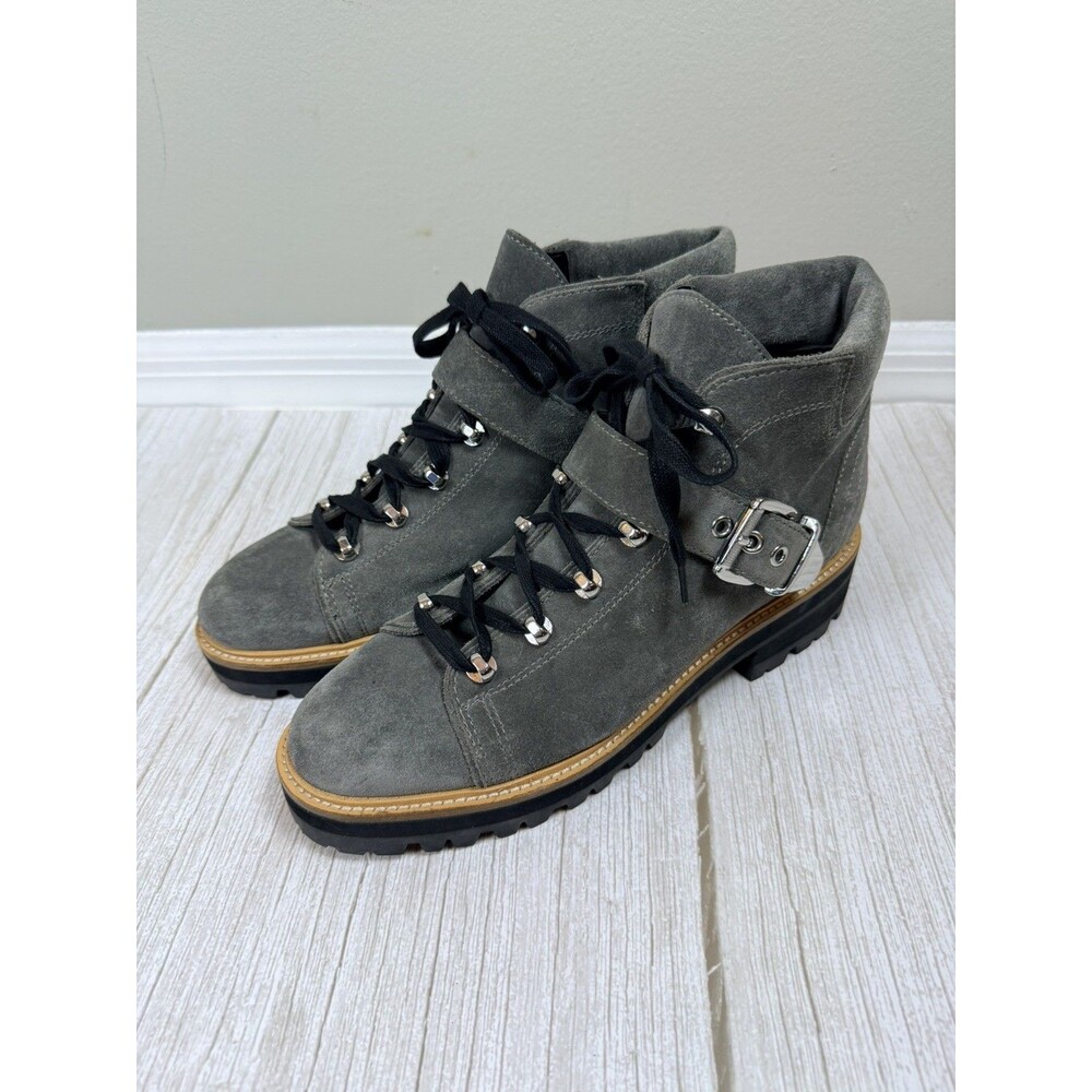 Marc Fisher Indre Gray Suede lug sole Leather Strap Hiking Boots Size 10M